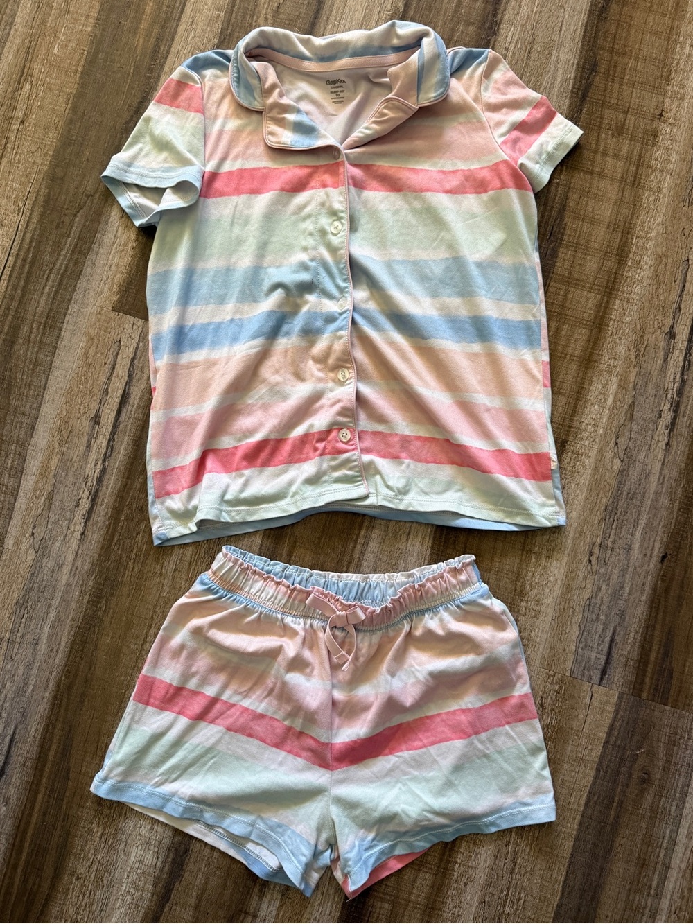 Gap Kids Girls Pastel Stripe Pajama Set Short Sleeve Shorts Size 10